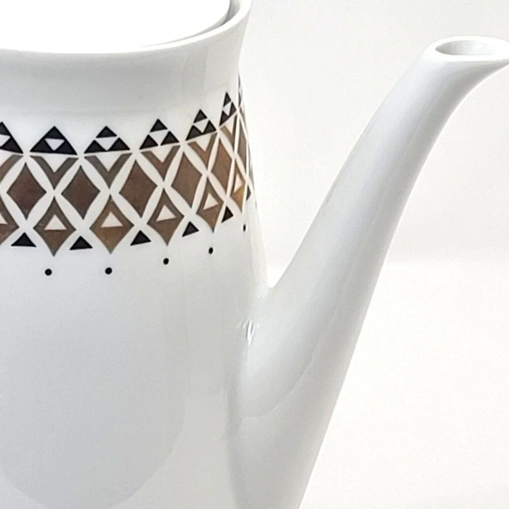 Vintage Mid Century German Porcelain Coffee Pot Lettin Gold Geometric 9